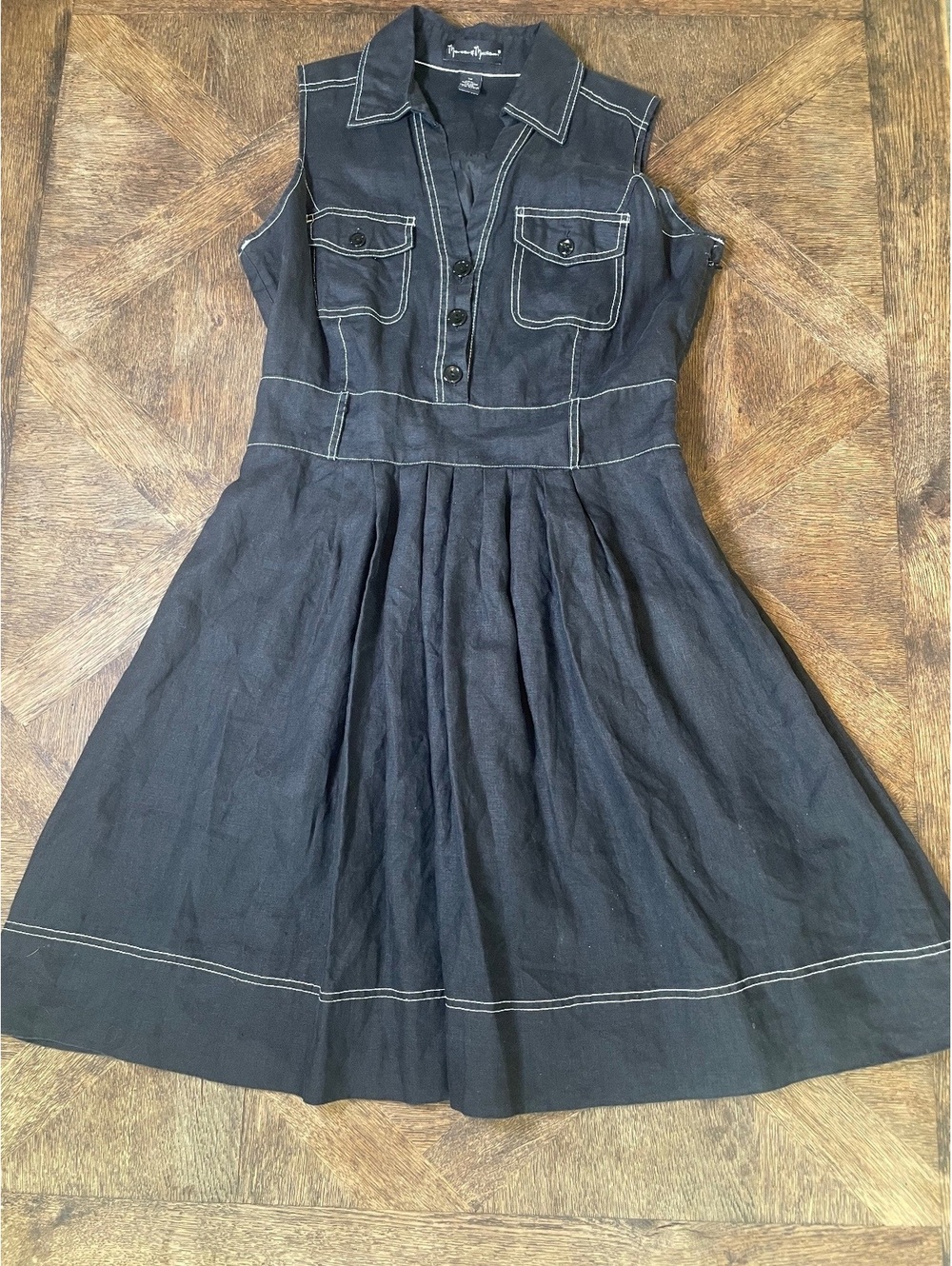 Mercer & Madison black sleeveless collar 100% linen A-line dress women’s size 10